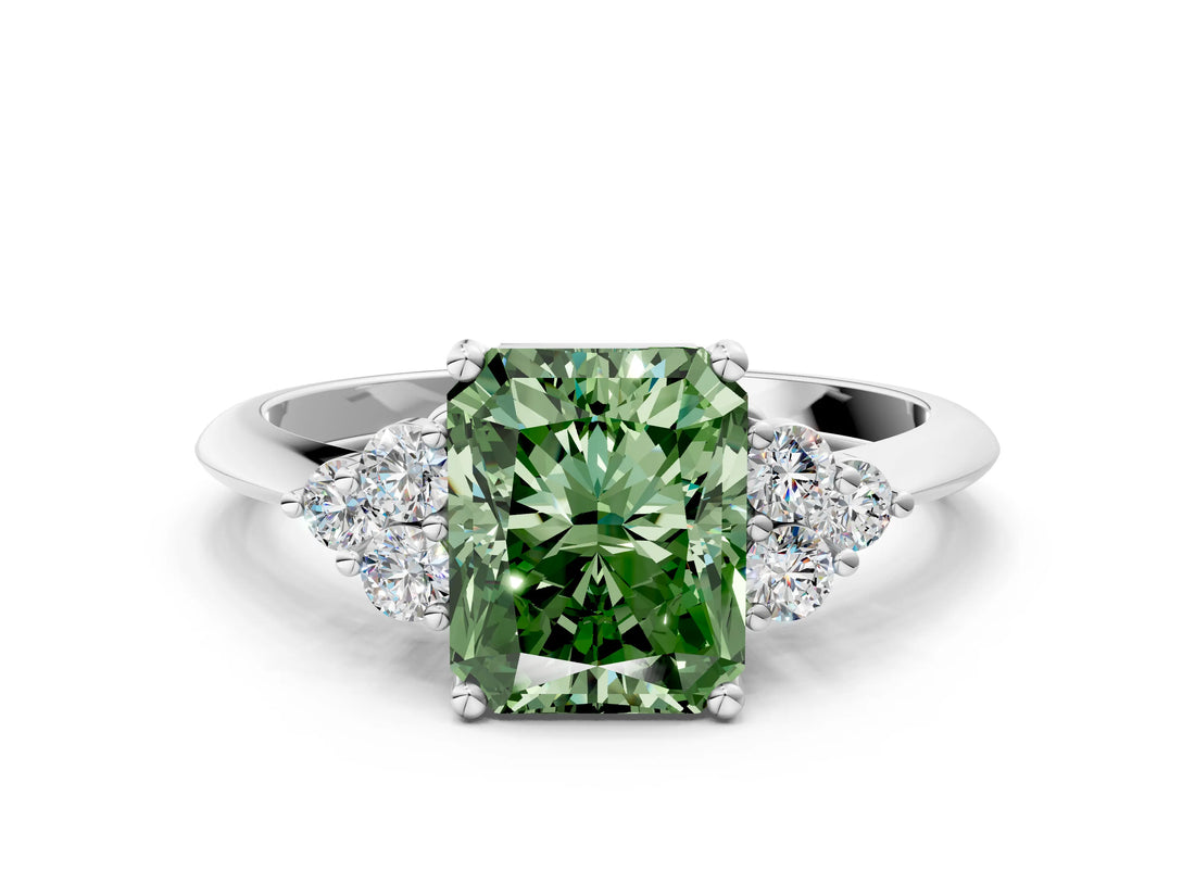 White gold Fancy Green Radiant Cut Cut Diamond Cluster Ring with Solitaire Band and Four-Prong Setting_36