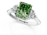 White gold Fancy Green Radiant Cut Cut Diamond Cluster Ring with Solitaire Band and Four-Prong Setting_37