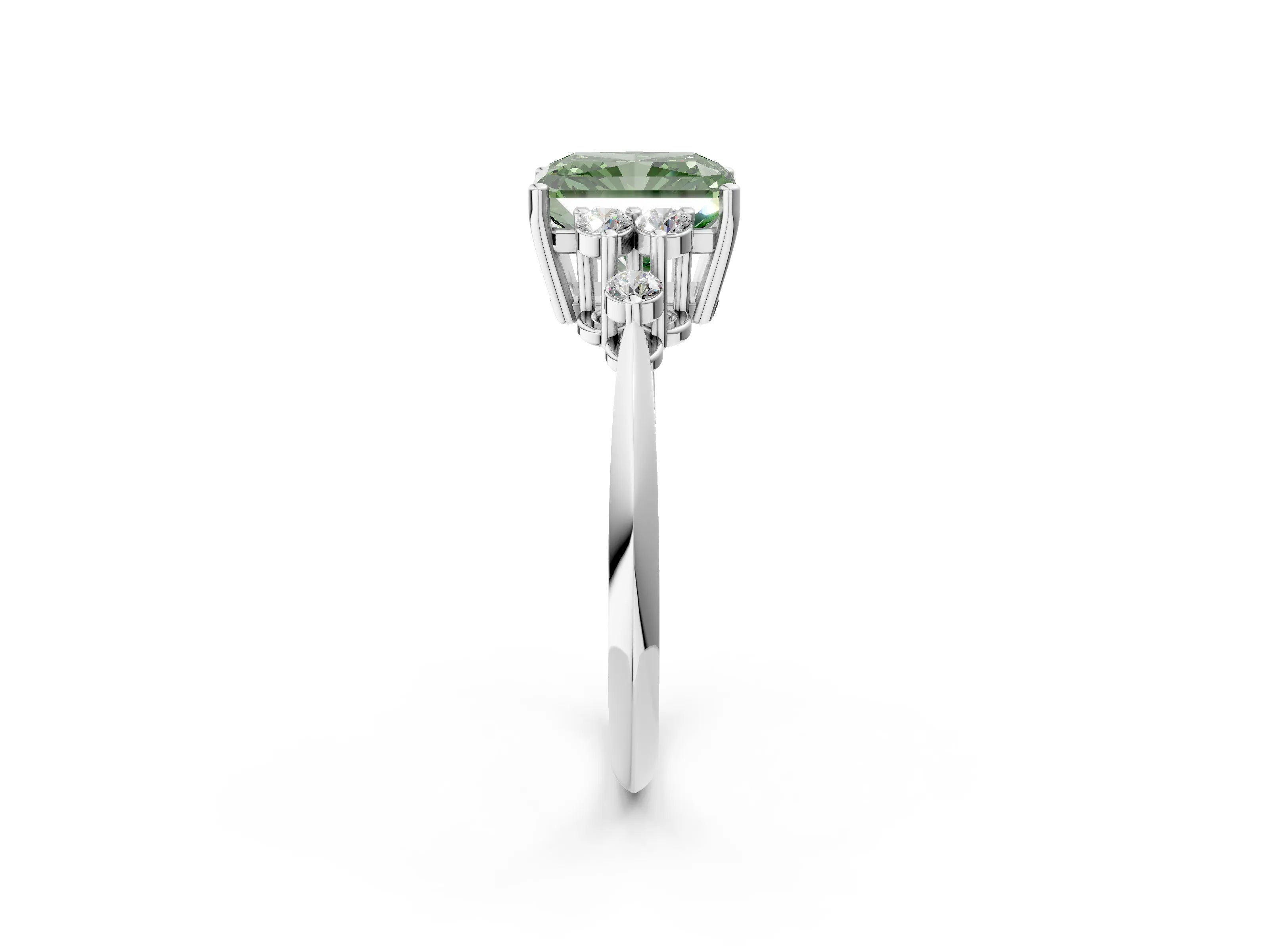 White gold Fancy Green Radiant Cut Cut Diamond Cluster Ring with Solitaire Band and Four-Prong Setting_38