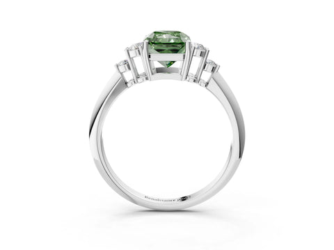 White gold Fancy Green Radiant Cut Cut Diamond Cluster Ring with Solitaire Band and Four-Prong Setting_39