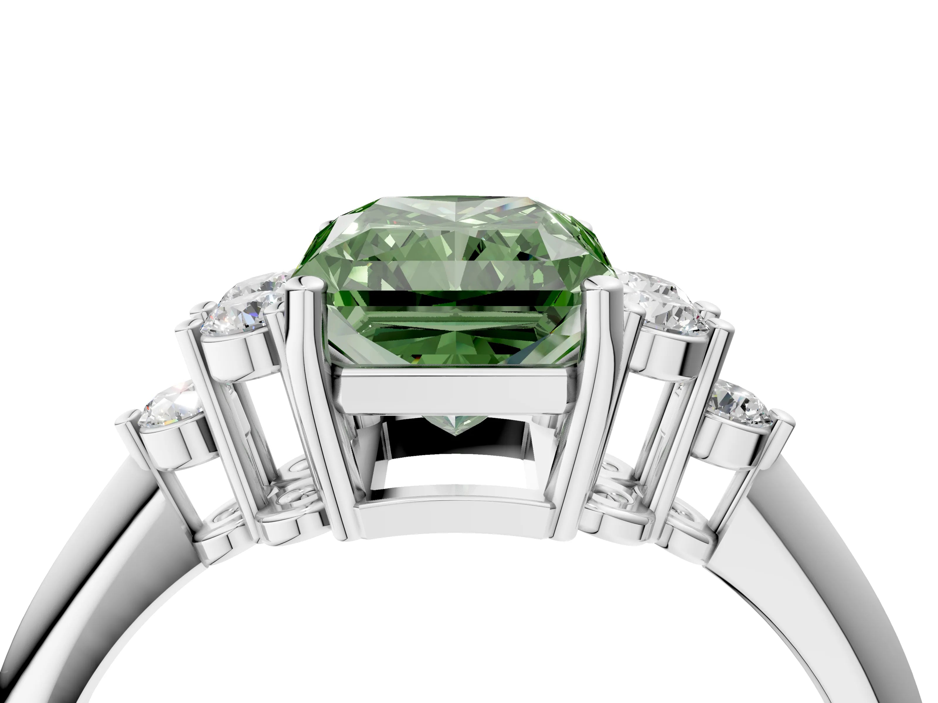 White gold Fancy Green Radiant Cut Cut Diamond Cluster Ring with Solitaire Band and Four-Prong Setting_40