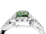 White gold Fancy Green Radiant Cut Cut Diamond Halo Engagement Ring with Open Split Pavé Band_4