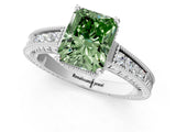 White gold Fancy Green Radiant Cut Cut Diamond Milgrain Pave Band Four-Prong Setting Ring_28