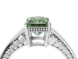 White gold Fancy Green Radiant Cut Cut Diamond Milgrain Pave Band Four-Prong Setting Ring_31