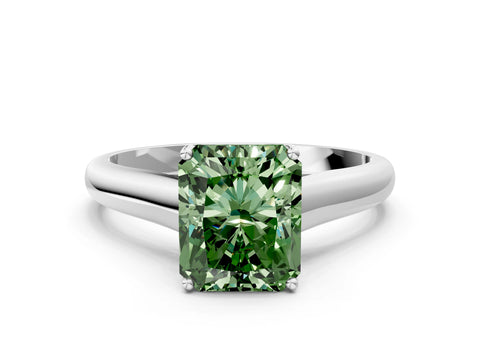 White gold Fancy Green Radiant Cut Cut Diamond Solitaire Engagement Ring with Tapered Plain Band and Four-Prong Setting_12