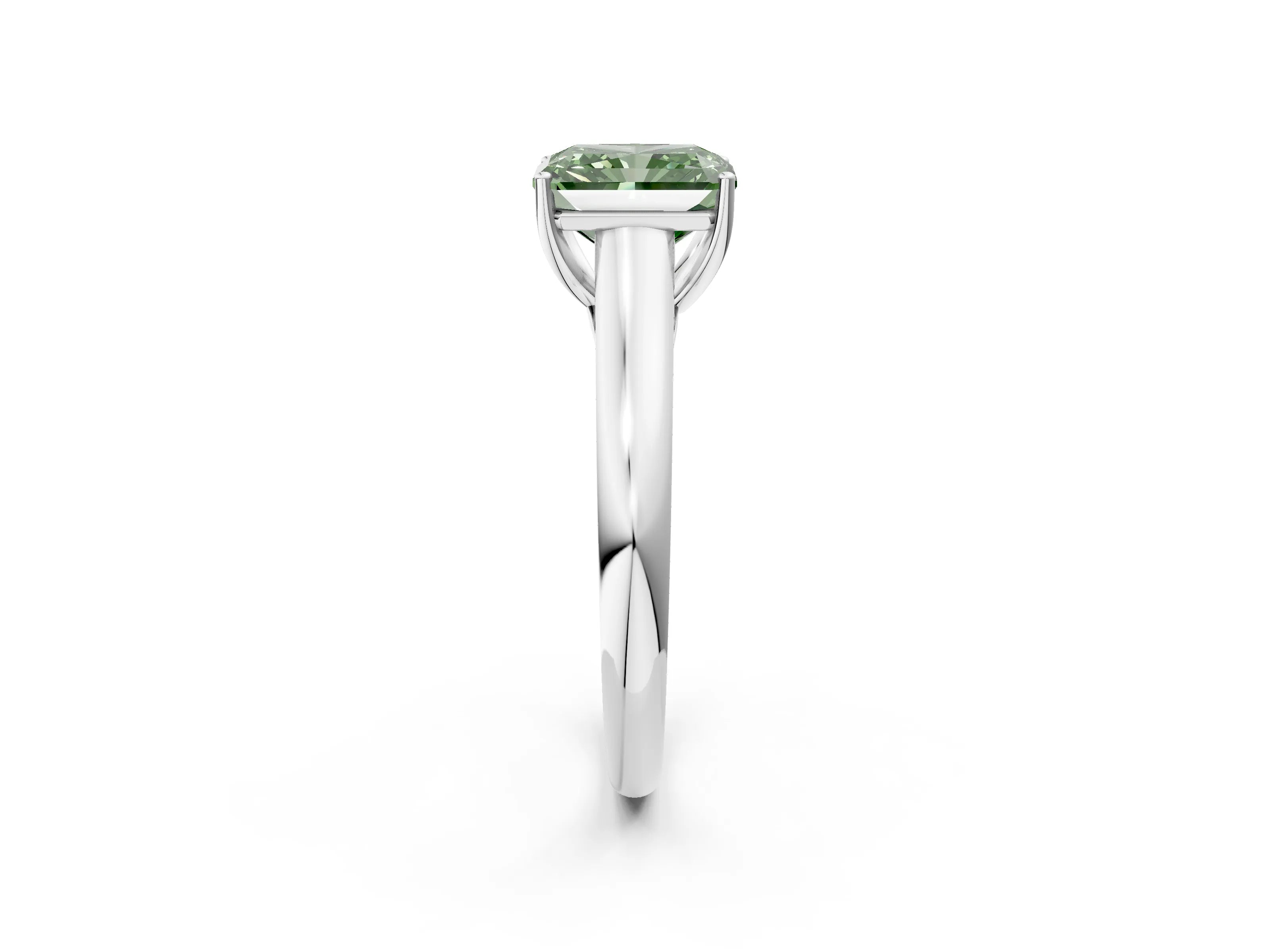 White gold Fancy Green Radiant Cut Cut Diamond Solitaire Engagement Ring with Tapered Plain Band and Four-Prong Setting_14