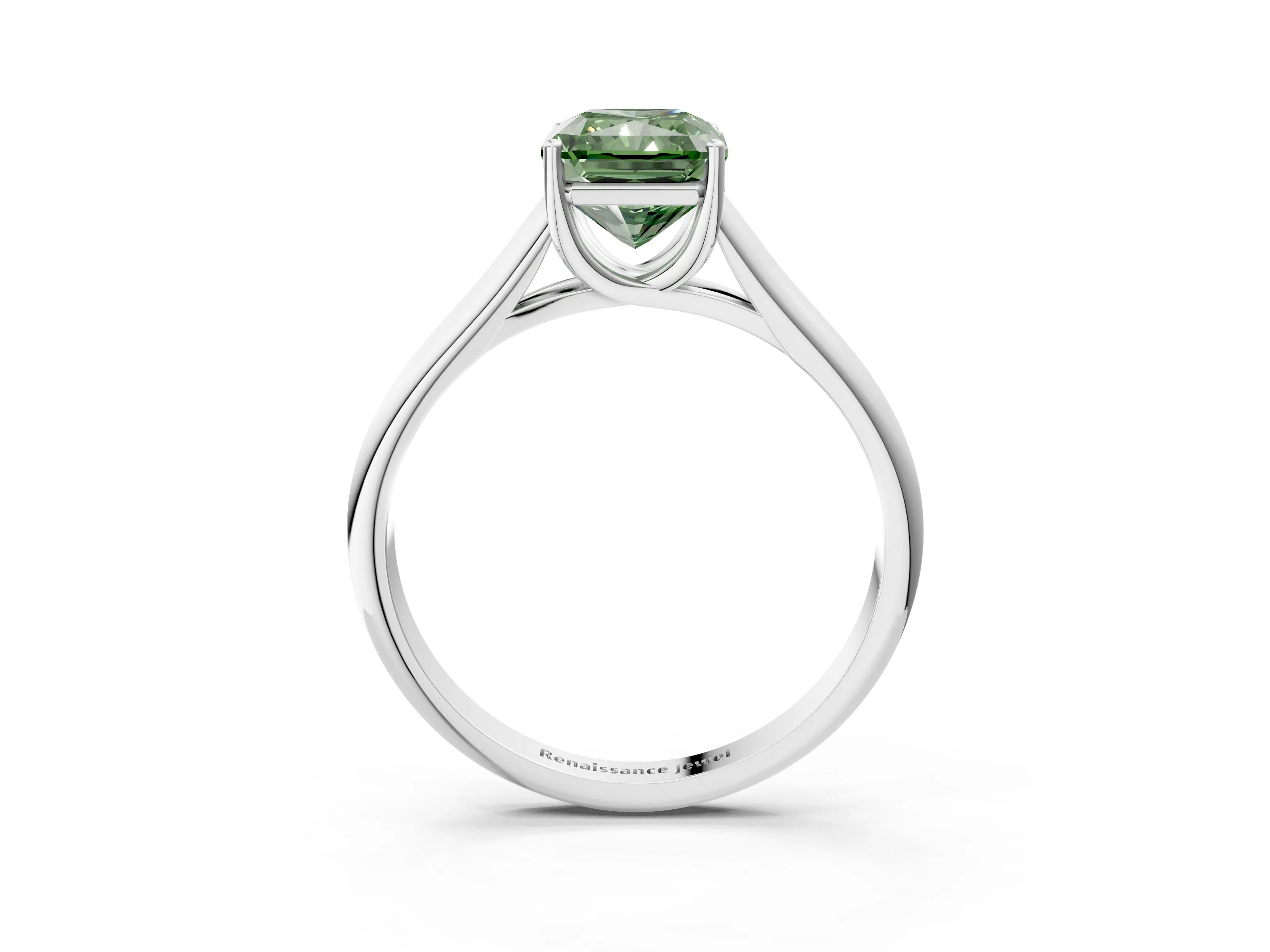 White gold Fancy Green Radiant Cut Cut Diamond Solitaire Engagement Ring with Tapered Plain Band and Four-Prong Setting_15