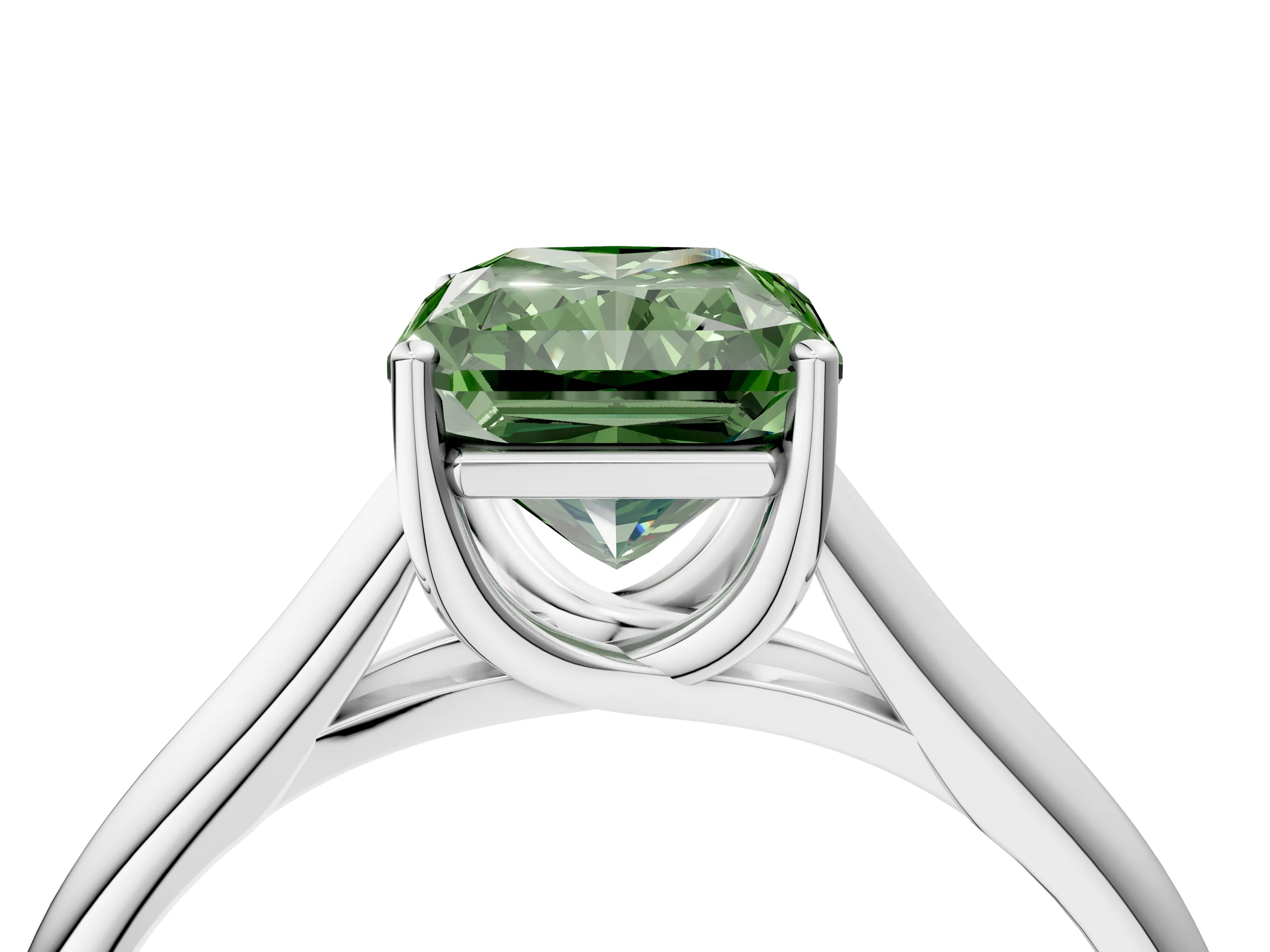 White gold Fancy Green Radiant Cut Cut Diamond Solitaire Engagement Ring with Tapered Plain Band and Four-Prong Setting_16