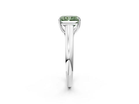 White gold Fancy Green Radiant Cut Cut Diamond Solitaire Engagement Ring with Tapered Plain Band and Four-Prong Setting_2