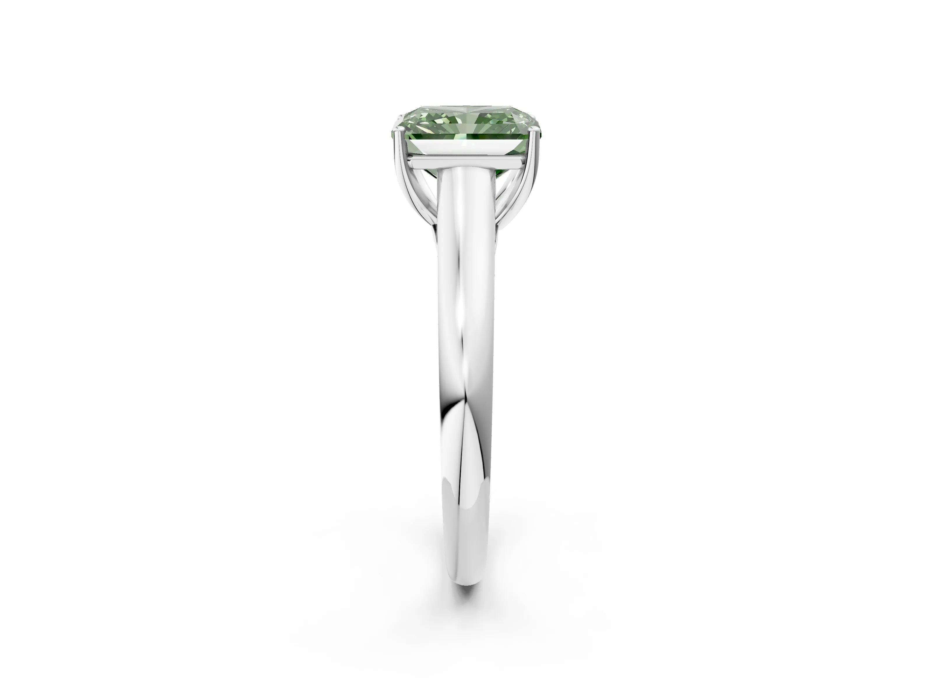 White gold Fancy Green Radiant Cut Cut Diamond Solitaire Engagement Ring with Tapered Plain Band and Four-Prong Setting_2