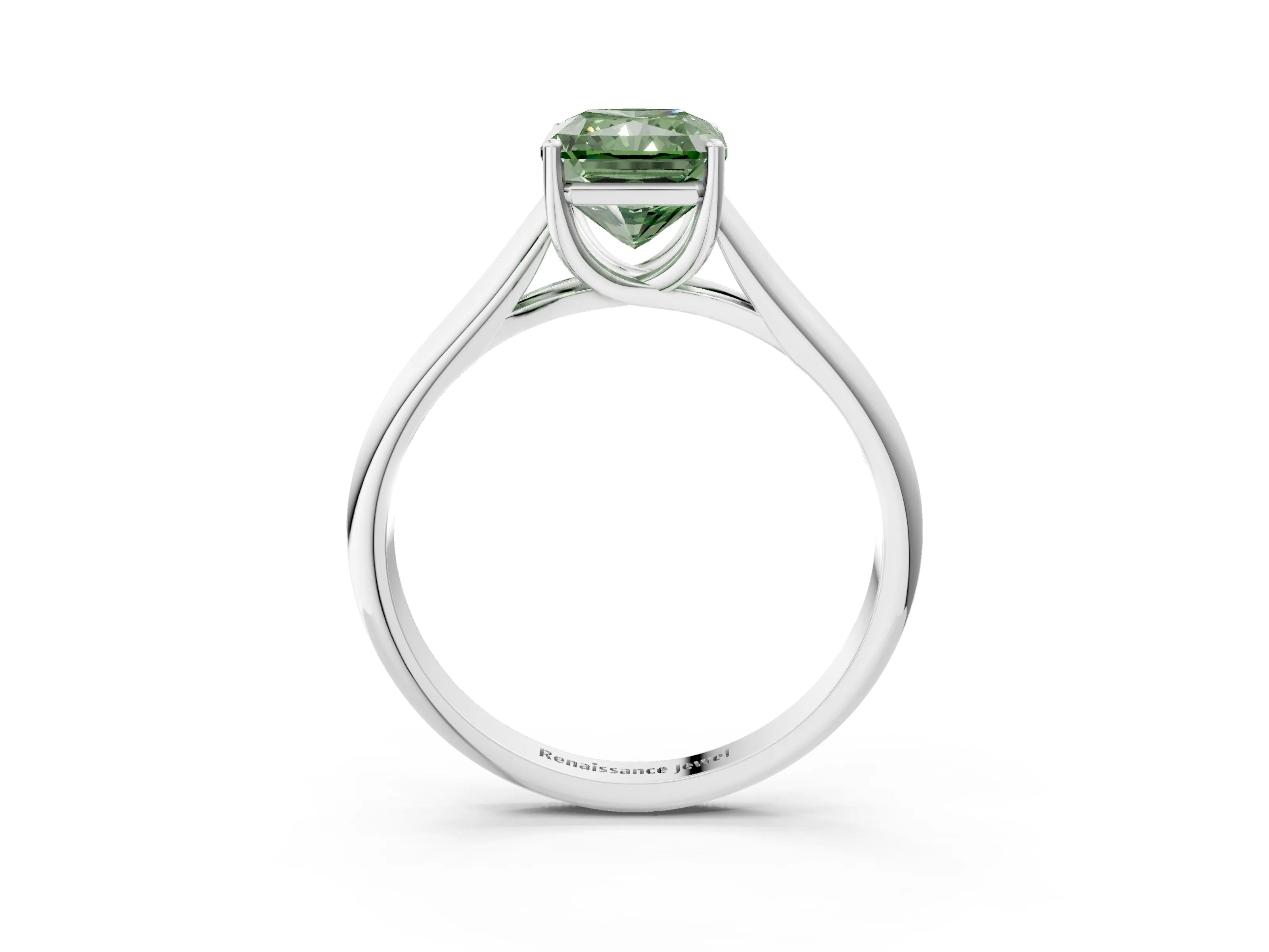 White gold Fancy Green Radiant Cut Cut Diamond Solitaire Engagement Ring with Tapered Plain Band and Four-Prong Setting_3
