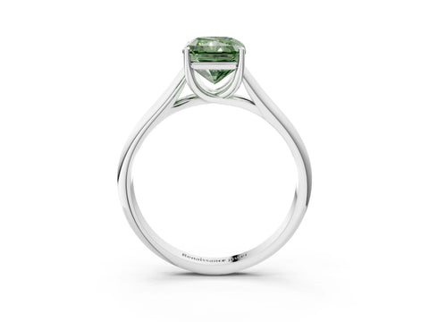 White gold Fancy Green Radiant Cut Cut Diamond Solitaire Engagement Ring with Tapered Plain Band and Four-Prong Setting_3