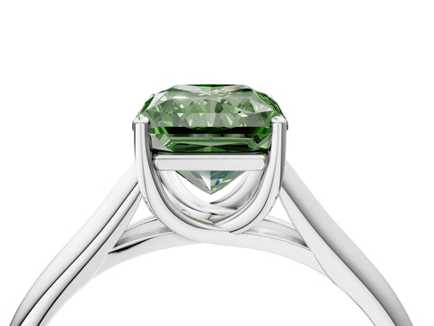 White gold Fancy Green Radiant Cut Cut Diamond Solitaire Engagement Ring with Tapered Plain Band and Four-Prong Setting_4