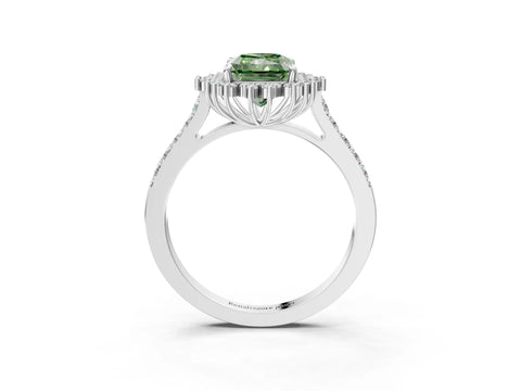 White gold Fancy Green Radiant Cut Cut Diamond Sunburst Halo Engagement Ring with Pavé Band_3