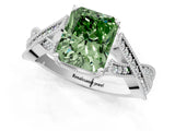 White gold Fancy Green Radiant Cut Cut Diamond Twisted Band with Milgrain Pave Setting and Four-Prong Setting_13