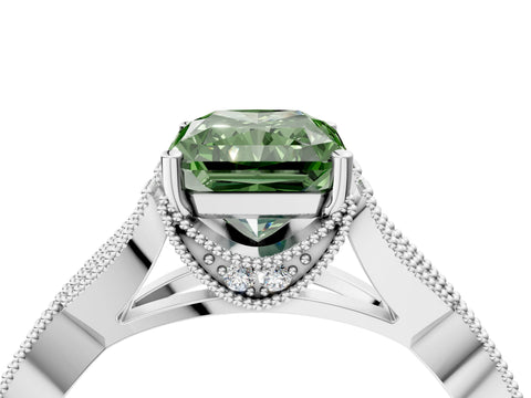 White gold Fancy Green Radiant Cut Cut Diamond Twisted Band with Milgrain Pave Setting and Four-Prong Setting_16