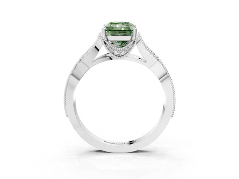 White gold Fancy Green Radiant Cut Cut Diamond Twisted Band with Milgrain Pave Setting and Four-Prong Setting_3
