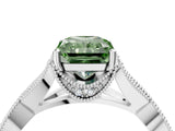 White gold Fancy Green Radiant Cut Cut Diamond Twisted Band with Milgrain Pave Setting and Four-Prong Setting_4