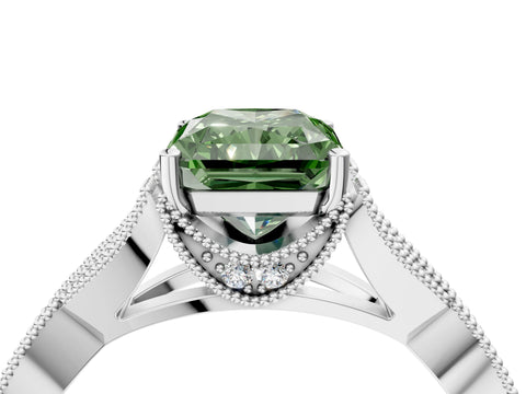 White gold Fancy Green Radiant Cut Cut Diamond Twisted Band with Milgrain Pave Setting and Four-Prong Setting_4