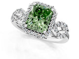 White gold Fancy Green Radiant Cut Cut Halo Diamond Infinity Band with Four-Prong Setting_1