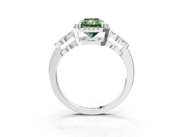 White Gold Radiant Cut Pave Infinity Halo Engagement Ring Setting for Fancy Green Center