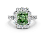 White gold Fancy Green Radiant Cut Cut Halo Diamond Pavé Engagement Ring with Milgrain Detailing_12