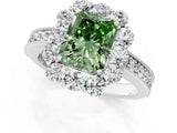 White gold Fancy Green Radiant Cut Cut Halo Diamond Pavé Engagement Ring with Milgrain Detailing_13