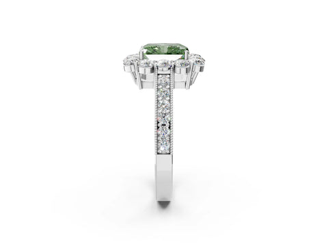 White gold Fancy Green Radiant Cut Cut Halo Diamond Pavé Engagement Ring with Milgrain Detailing_14