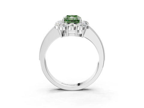 White gold Fancy Green Radiant Cut Cut Halo Diamond Pavé Engagement Ring with Milgrain Detailing_3
