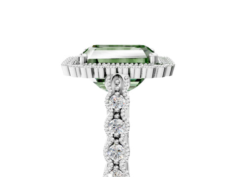 White gold Fancy Green Radiant Cut Cut Halo Pavé Solitaire Ring with Milgrain Band_17
