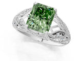 White gold Fancy Green Radiant Cut Cut Milgrain Pave Diamond Engagement Ring with Four-Prong Setting_28