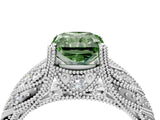 White gold Fancy Green Radiant Cut Cut Milgrain Pave Diamond Engagement Ring with Four-Prong Setting_31