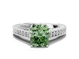 White gold Fancy Green Radiant Cut Cut Pave Band Milgrain Solitaire Ring_18