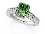 White gold Fancy Green Radiant Cut Cut Pave Band Milgrain Solitaire Ring_19