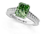White gold Fancy Green Radiant Cut Cut Pave Band Milgrain Solitaire Ring_1