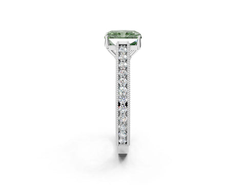 White gold Fancy Green Radiant Cut Cut Pave Band Milgrain Solitaire Ring_20