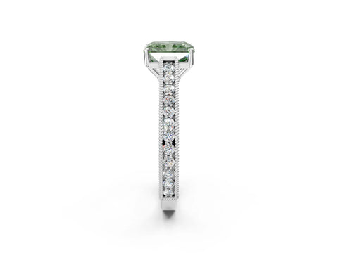 White gold Fancy Green Radiant Cut Cut Pave Band Milgrain Solitaire Ring_2