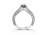 White gold Fancy Green Radiant Cut Cut Pave Band Milgrain Solitaire Ring_3
