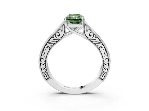 White gold Fancy Green Radiant Cut Cut Pave Band Milgrain Solitaire Ring_3