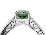 White gold Fancy Green Radiant Cut Cut Pave Band Milgrain Solitaire Ring_4