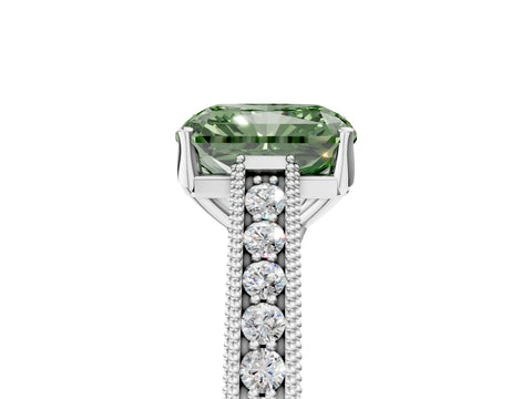 White gold Fancy Green Radiant Cut Cut Pave Band Milgrain Solitaire Ring_5