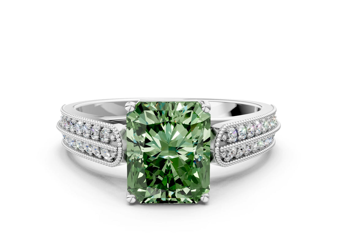 White gold Fancy Green Radiant Cut Cut Pave Split Shank Engagement Ring with Four-Prong Setting_12