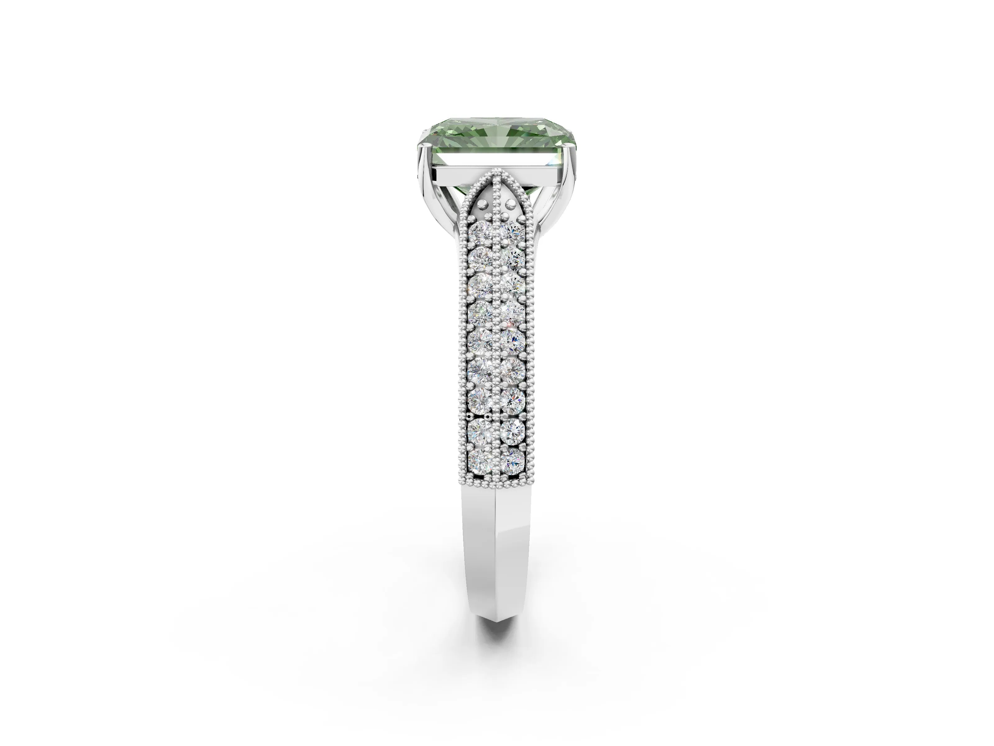 White gold Fancy Green Radiant Cut Cut Pave Split Shank Engagement Ring with Four-Prong Setting_14