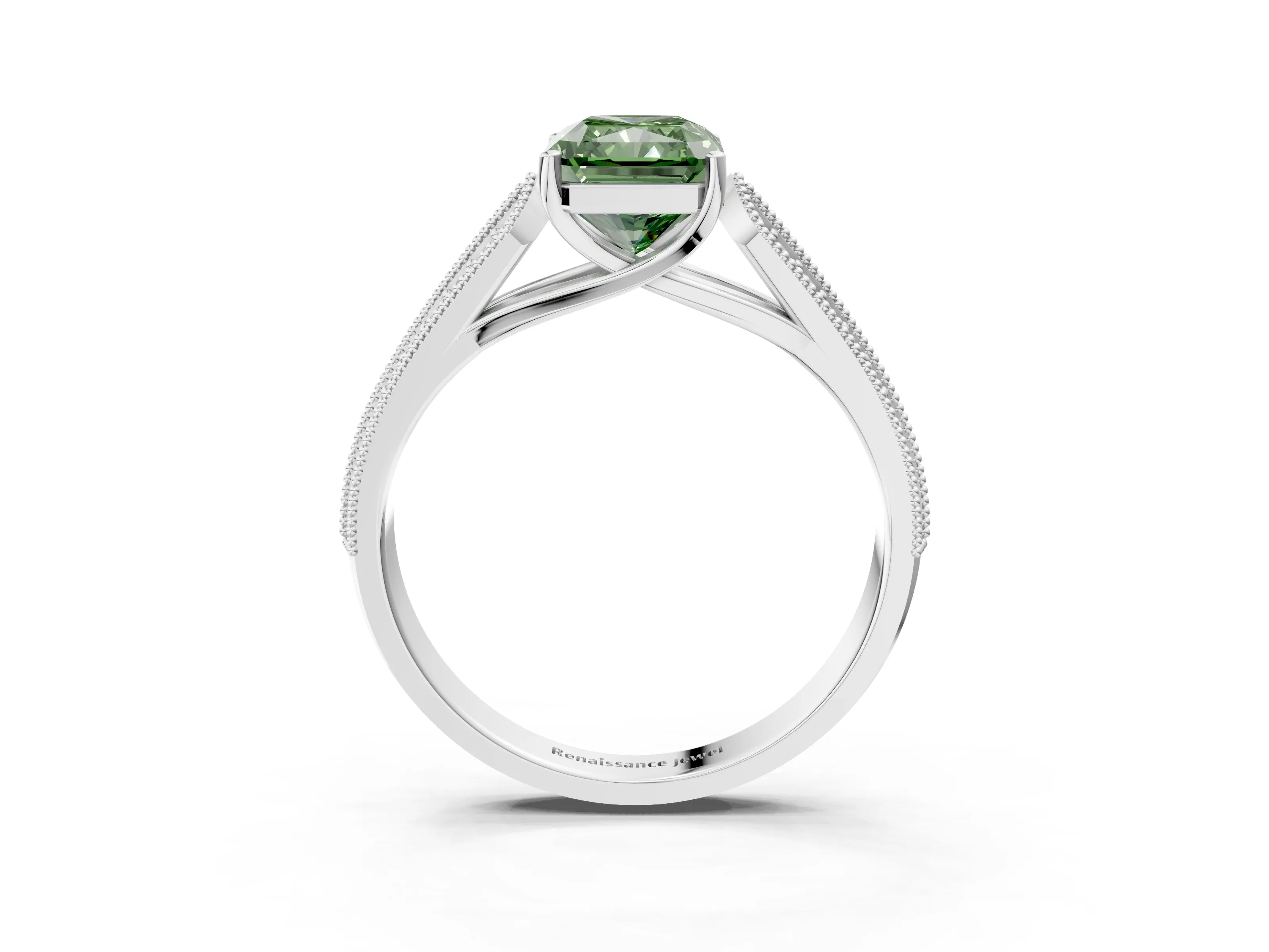 White gold Fancy Green Radiant Cut Cut Pave Split Shank Engagement Ring with Four-Prong Setting_15