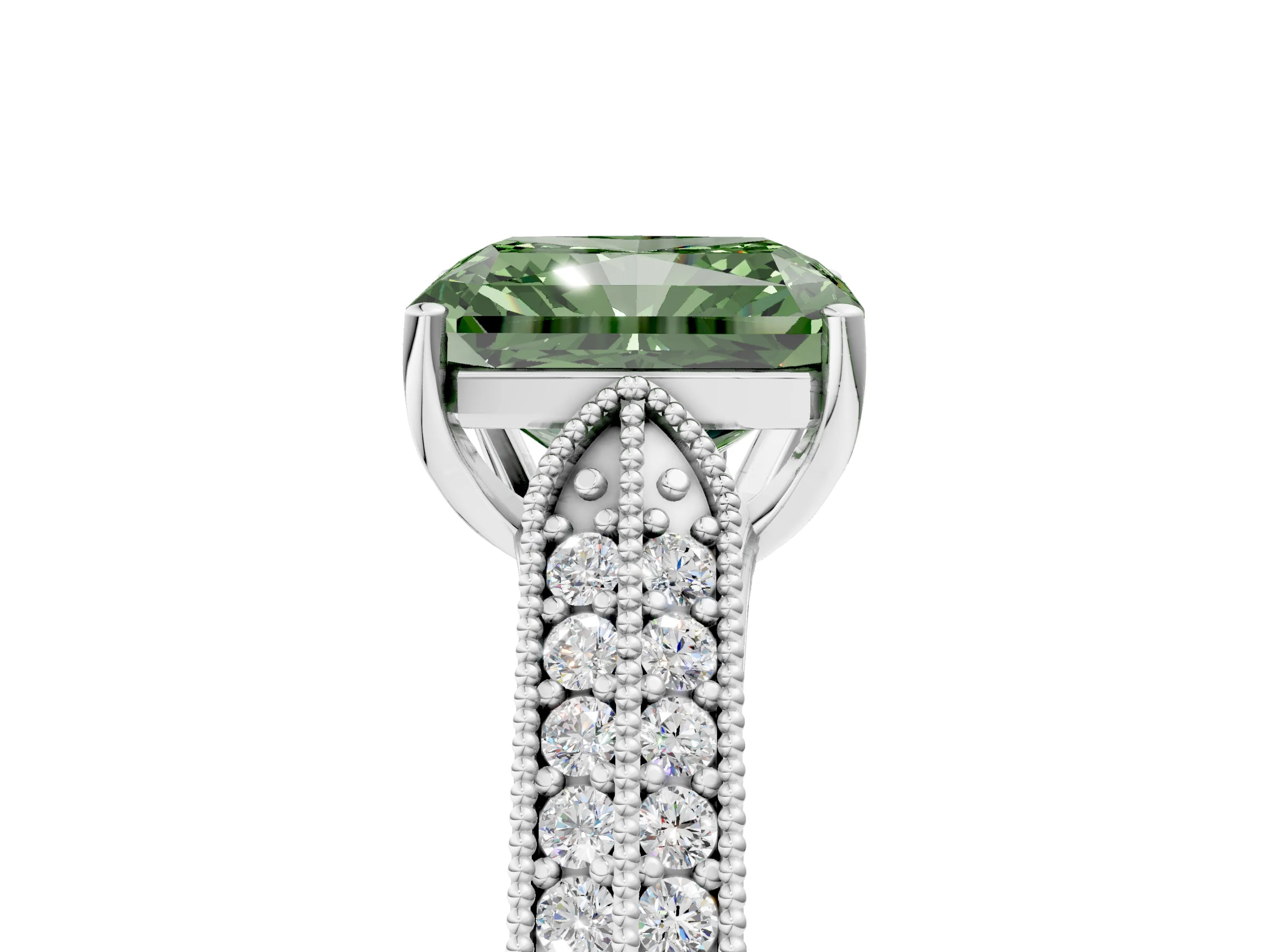 White gold Fancy Green Radiant Cut Cut Pave Split Shank Engagement Ring with Four-Prong Setting_17