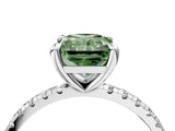 White gold Fancy Green Radiant Cut Diamond Brilliant Solitaire Ring with Pavé Band and Four-Prong Setting_28