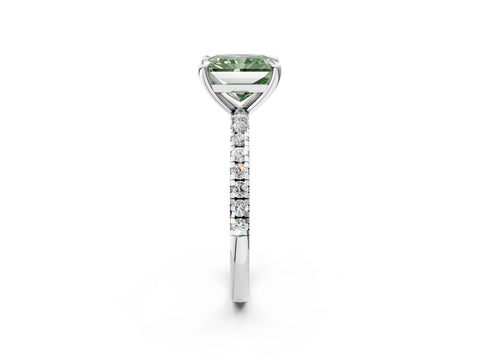 White gold Fancy Green Radiant Cut Diamond Brilliant Solitaire Ring with Pavé Band and Four-Prong Setting_2