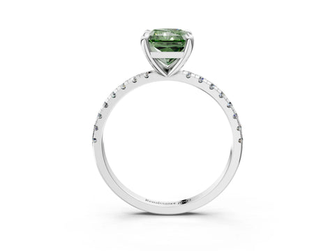 White gold Fancy Green Radiant Cut Diamond Brilliant Solitaire Ring with Pavé Band and Four-Prong Setting_3