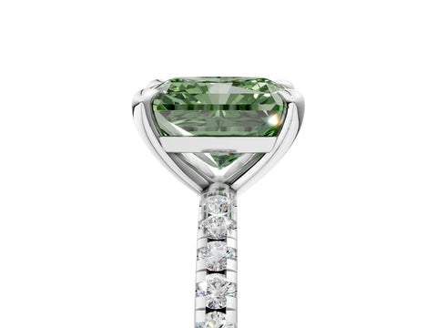 White gold Fancy Green Radiant Cut Diamond Brilliant Solitaire Ring with Pavé Band and Four-Prong Setting_5
