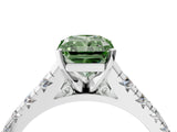 White gold Fancy Green Radiant Cut Diamond Cathedral Solitaire Ring with Round  Pavé Band_189